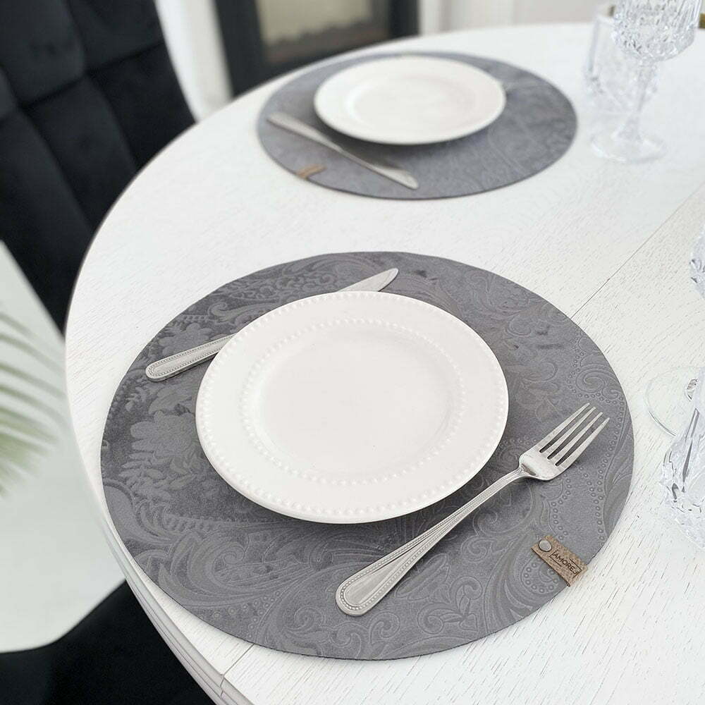 ovalo formos veliuriniai stalo padekliukai pilkos spalvos 2