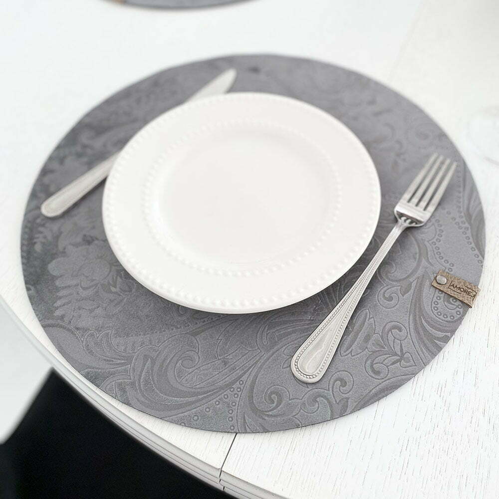 ovalo formos veliuriniai stalo padekliukai pilkos spalvos 3